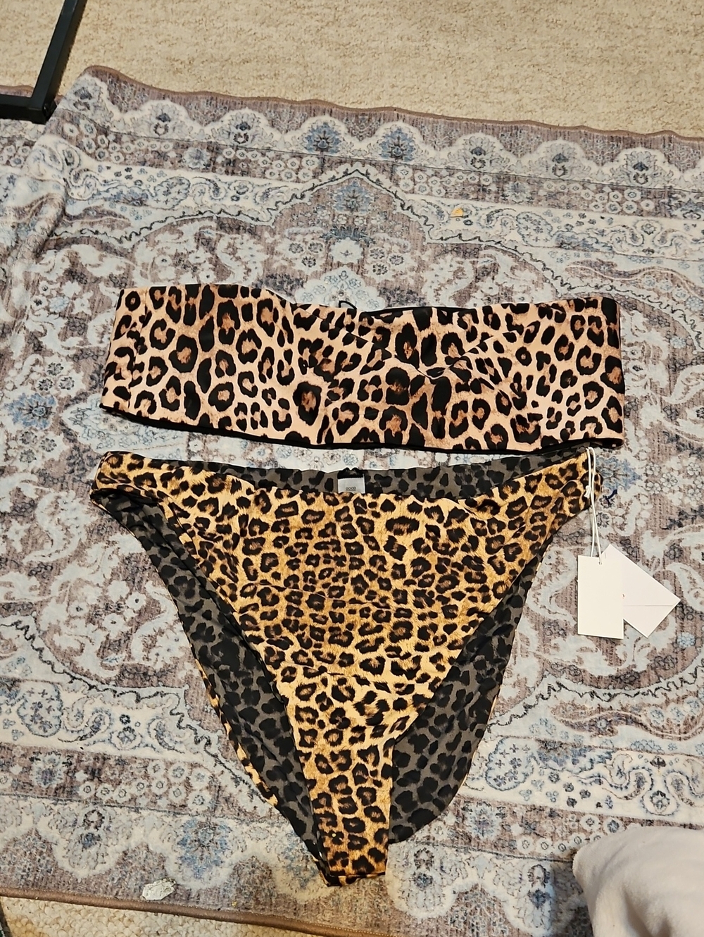 Good American Reversible Leopard Print Bandeau Bikini - Tan & Black